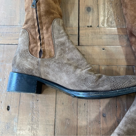 Prada Vintage Chestnut Tall Riding Boots Eu 38 US 7.5 Suede Embossed Block Heel - Picture 10 of 14